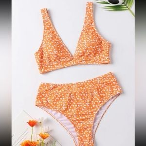 Floral V-neck Bikini orange